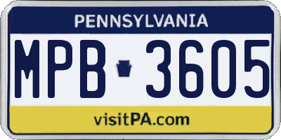 PA license plate MPB3605