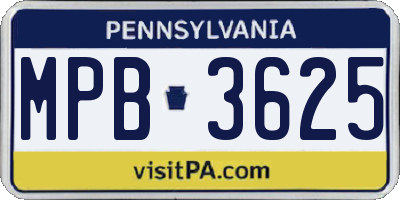 PA license plate MPB3625
