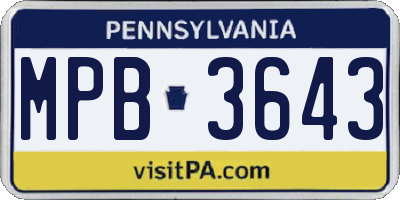 PA license plate MPB3643