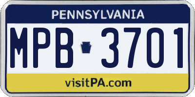 PA license plate MPB3701