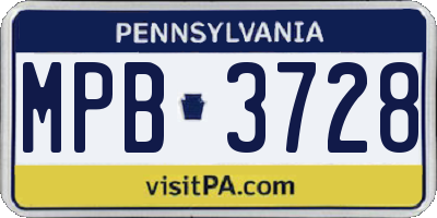 PA license plate MPB3728