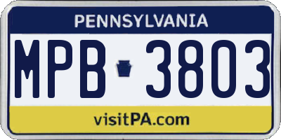 PA license plate MPB3803