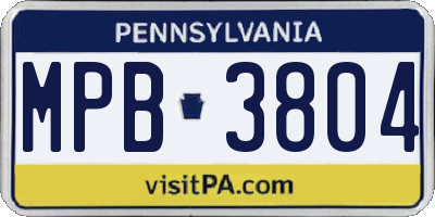PA license plate MPB3804