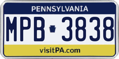 PA license plate MPB3838