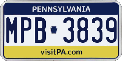 PA license plate MPB3839