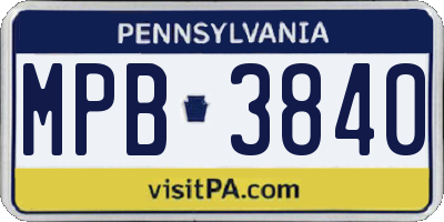 PA license plate MPB3840