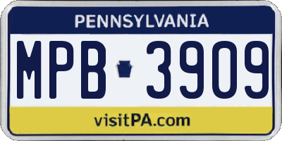 PA license plate MPB3909