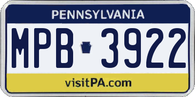 PA license plate MPB3922