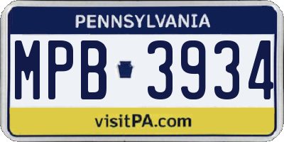 PA license plate MPB3934