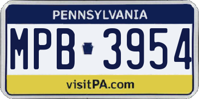PA license plate MPB3954