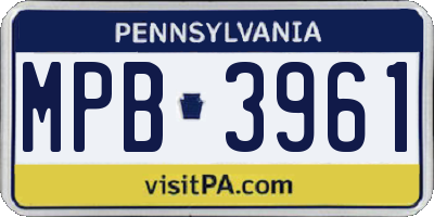 PA license plate MPB3961