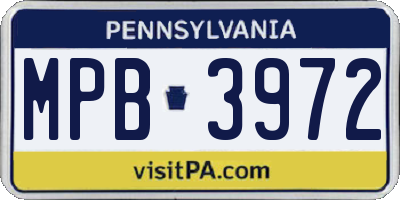 PA license plate MPB3972