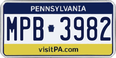 PA license plate MPB3982