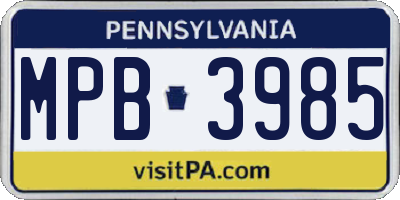 PA license plate MPB3985