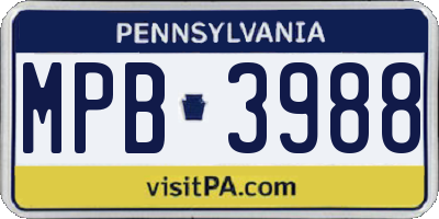 PA license plate MPB3988