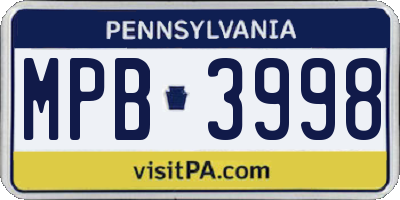 PA license plate MPB3998