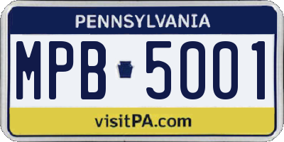 PA license plate MPB5001