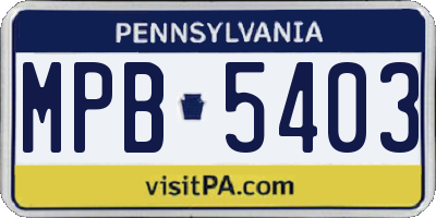 PA license plate MPB5403