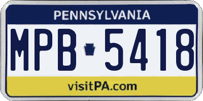 PA license plate MPB5418