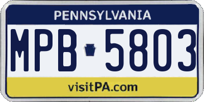 PA license plate MPB5803