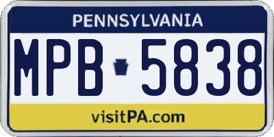 PA license plate MPB5838