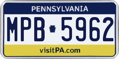 PA license plate MPB5962