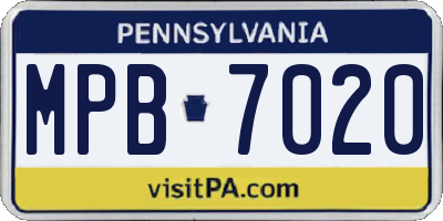 PA license plate MPB7020