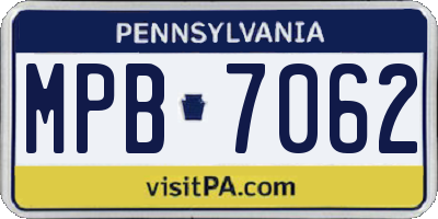 PA license plate MPB7062