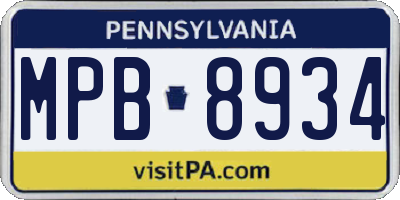 PA license plate MPB8934