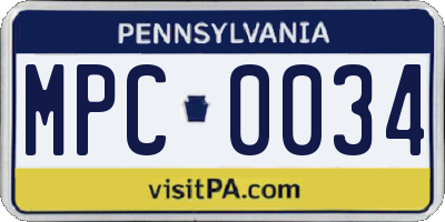 PA license plate MPC0034