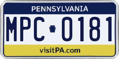 PA license plate MPC0181