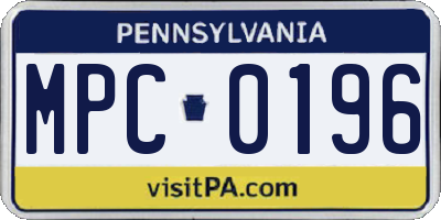 PA license plate MPC0196