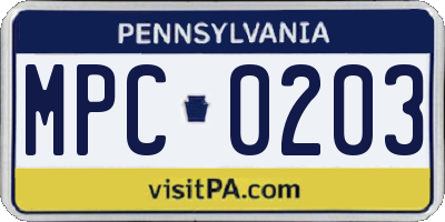 PA license plate MPC0203