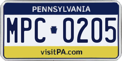 PA license plate MPC0205