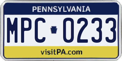 PA license plate MPC0233