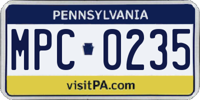 PA license plate MPC0235