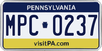 PA license plate MPC0237