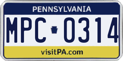 PA license plate MPC0314
