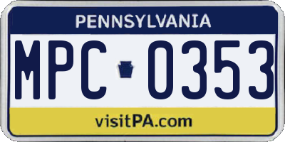 PA license plate MPC0353