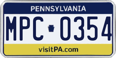 PA license plate MPC0354