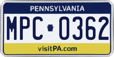 PA license plate MPC0362