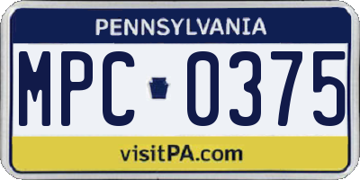 PA license plate MPC0375