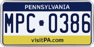 PA license plate MPC0386