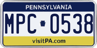 PA license plate MPC0538