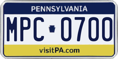 PA license plate MPC0700