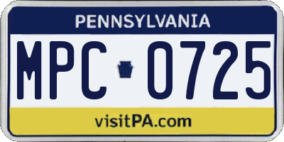 PA license plate MPC0725