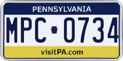 PA license plate MPC0734