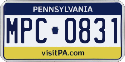 PA license plate MPC0831