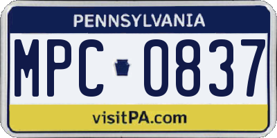 PA license plate MPC0837