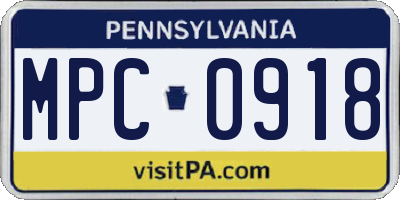 PA license plate MPC0918